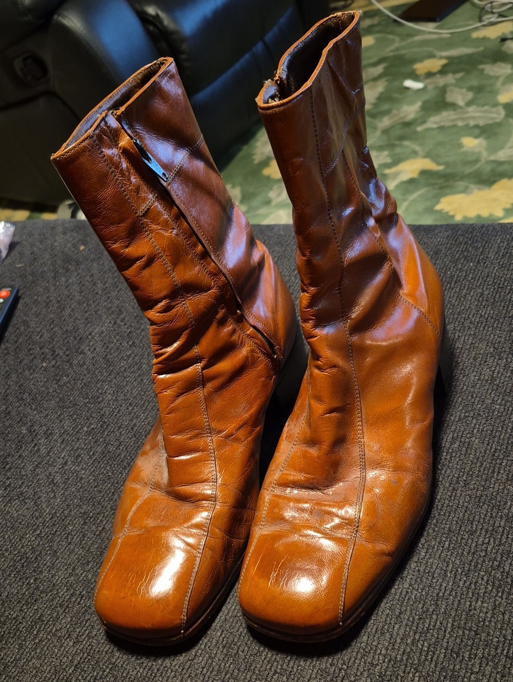 Florsheim Brown Leather Ankle Booties with Side Zip